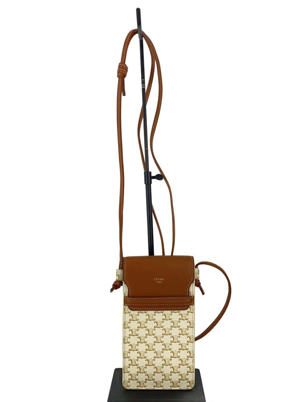 Celine Triomphe Mobile Pouch Clutch Shoulder Bag Leather Cream All over